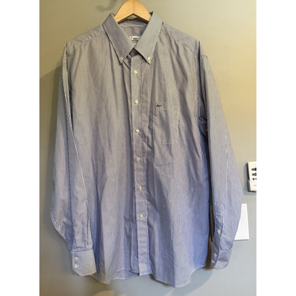 Lacoste Shirt Striped Button Down Cotton Long Sleeve Men's 46